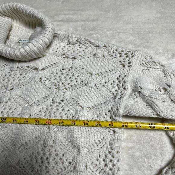 Sundance Oversized Turtleneck Women's M Ivory Sweater Open Weave Fisherman Cable - Picture 6 of 8